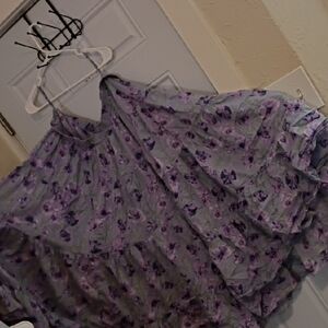 Purple Floral Tiered Maxi Tunic Skirt - Lightweight Spaghetti Strap